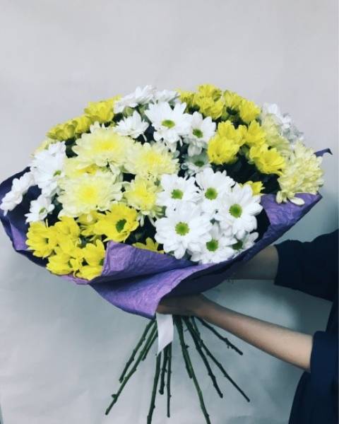 Букет из 15 кустовых хризантем