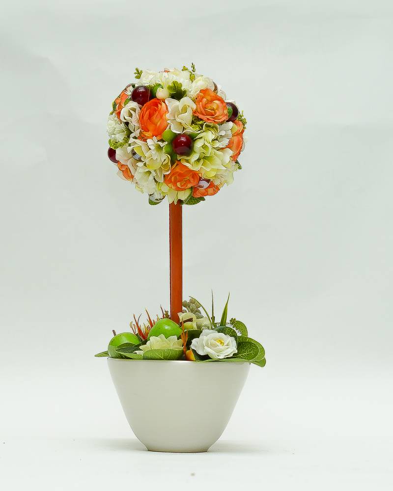 Топиарий (дерево из искусственных цветов) «Оранжево-белый» - Композиции -Торговый дом Орхидея